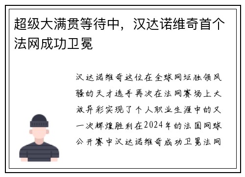 超级大满贯等待中，汉达诺维奇首个法网成功卫冕